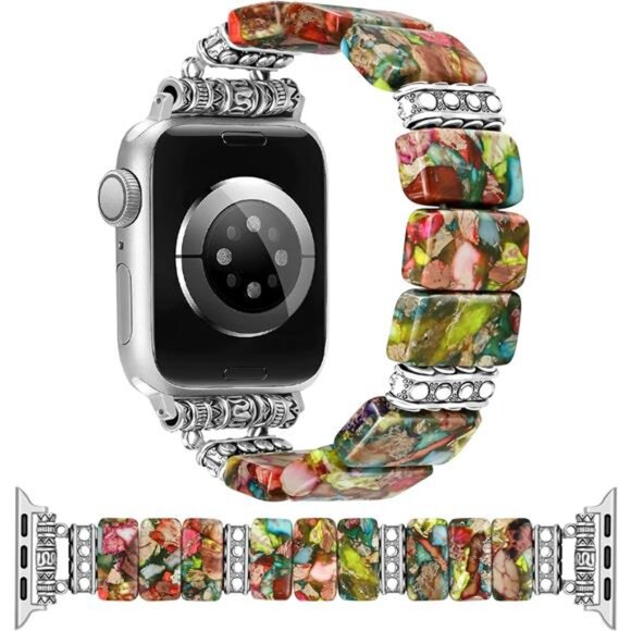 NEW Colorful Beaded Stone Apple Watch Band - Picture 1 of 5
